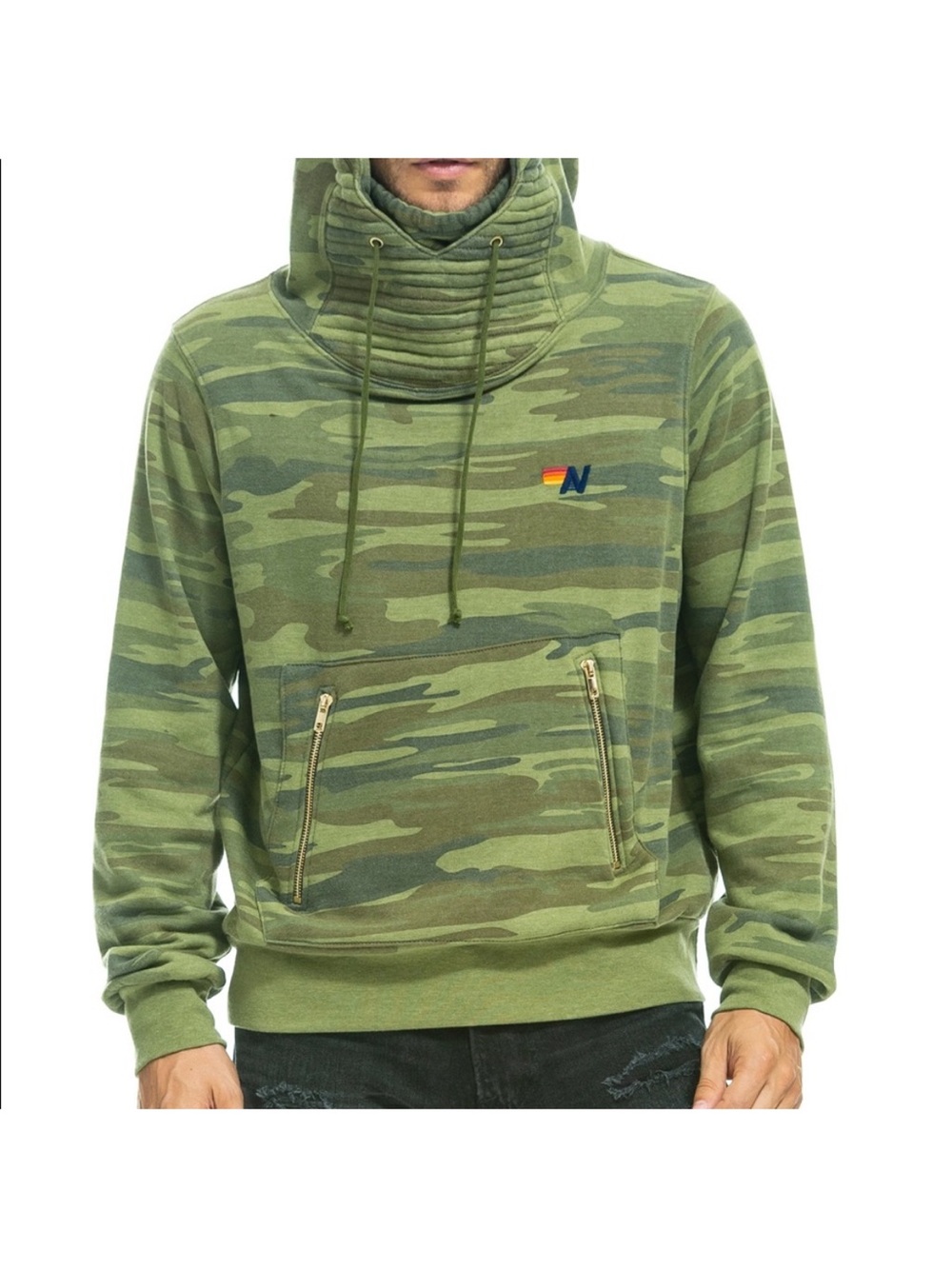 🌺SALE🌺 Aviator Nation Green Camo Pullover Hoodie with gold zippers size small i - Picture 2 of 14